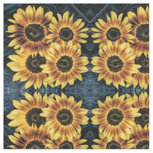Sunflower Yellow Rustic Denim Blue Jeans Pattern Fabric
