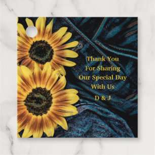 Sunflower Yellow Rustic Denim Blue Jeans Wedding Favour Tags