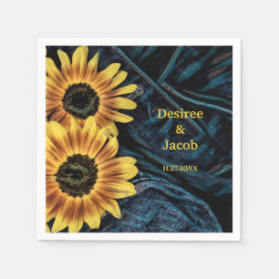 Sunflower Yellow Rustic Denim Blue Jeans Wedding Napkin