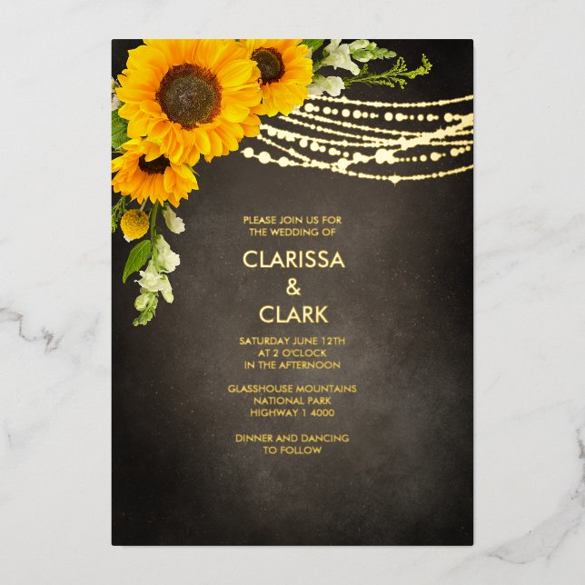 Sunflower Yellow Rustic String Light Wedding (Front)