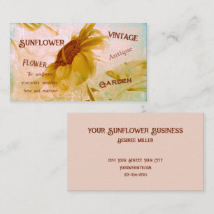 Sunflower Yellow Sepia Vintage Antique Ephemera Business Card