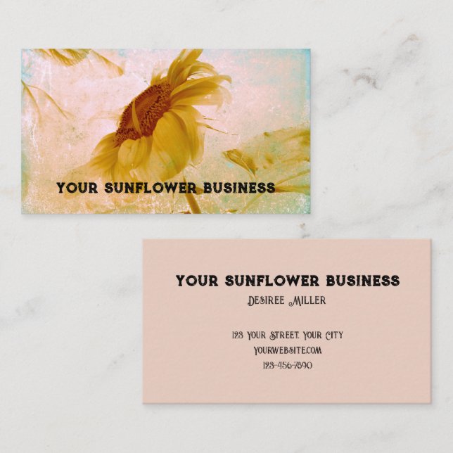 Sunflower Yellow Sepia Vintage Antique Texture Business Card (Front/Back)