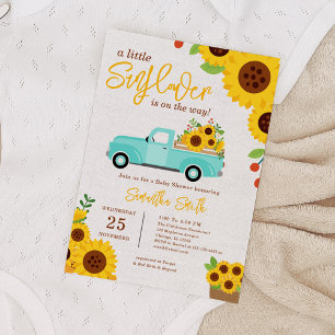 Sunflower Yellow Truck Fall Boy Baby Shower  Invitation