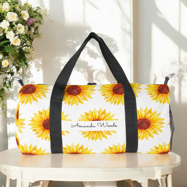 Sunflower Yellow White Floral Duffle Bag (Creator Uploaded)