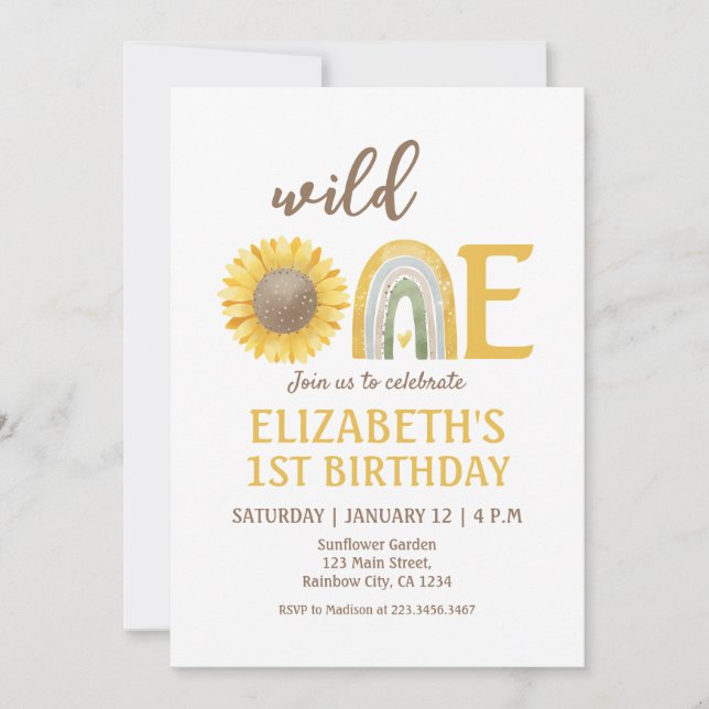 Sunflower Yellow Wild One 1st Birthday  Invitation (Front)