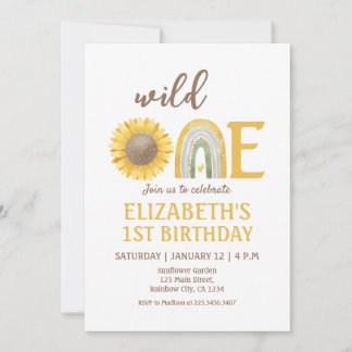 Sunflower Yellow Wild One 1st Birthday Invitation