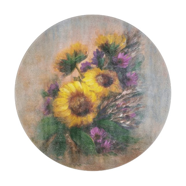 Sunflowers 12" Round Cutting Board (Front)