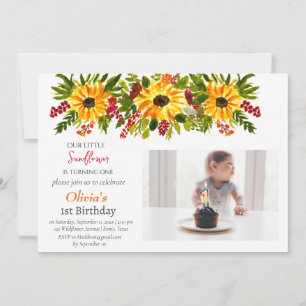 Sunflowers 1st First Birthday Girl Photo Floral  Invitation