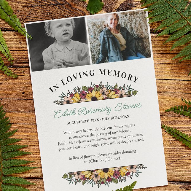 Sunflowers 2 Photos In Loving Memory Announcement (Creator Uploaded)