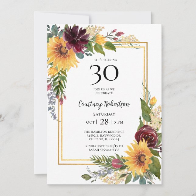 Sunflowers 30th Birthday Invitation (Front)