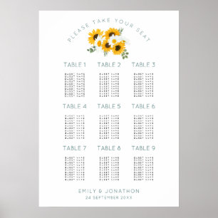Sunflowers 9 Tables 90 Guest Seating Chart