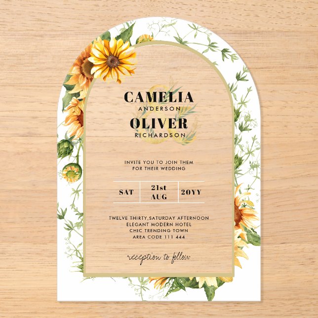 Sunflowers Acrylic Clear Modern Rustic Boho Invitations (Front)