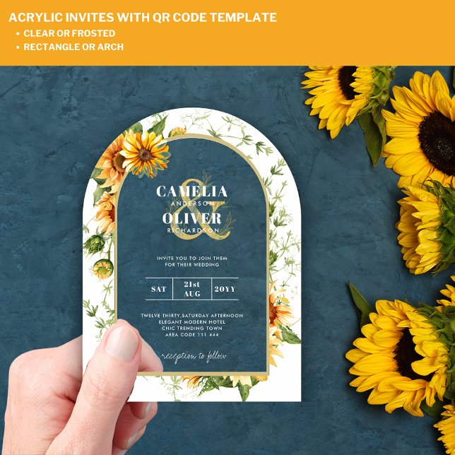 Sunflowers Acrylic Clear Modern Rustic Boho Invitations (Creator Uploaded)