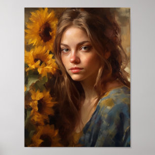 Sunflowers and a Blonde Woman Poster