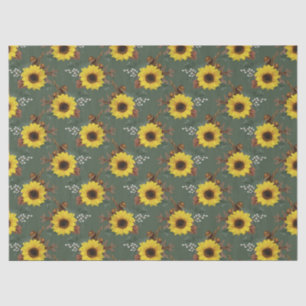 Sunflowers and Acorns on Green Decoupage Tissue Paper