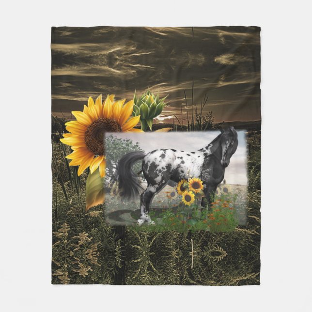 Sunflowers and Appaloosa Horse Fleece Blanket (Front)