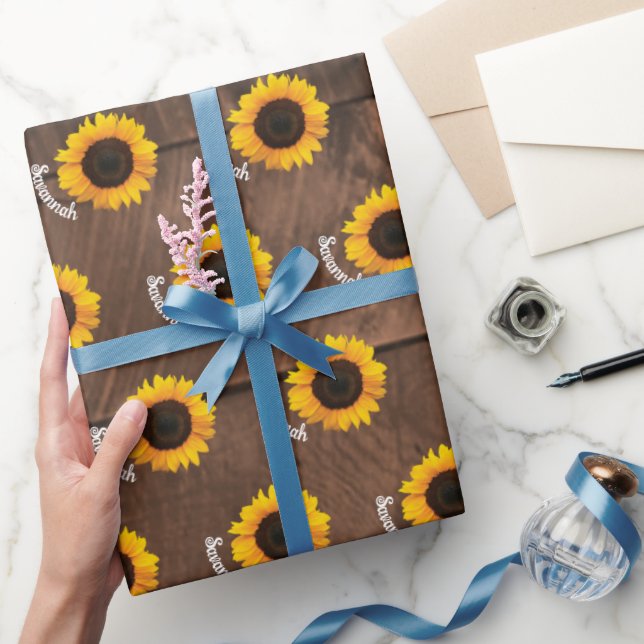 Sunflowers and Barnwood Personalised Wrapping Paper (Gifting)