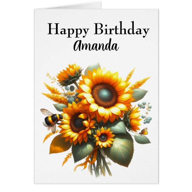 Sunflowers and Bees Happy Birthday Card (Front)