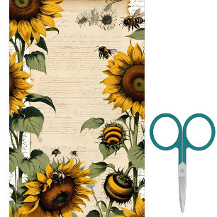 Sunflowers and Bees Line Script  Tissue Paper