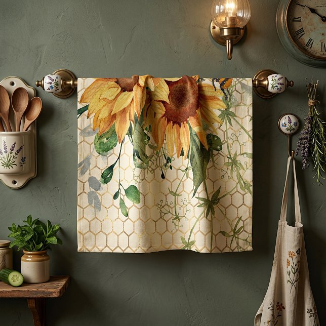 Sunflowers and bees  tea towel (Creator Uploaded)