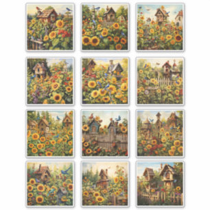 Sunflowers and Bird houses Garden
