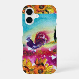 SUNFLOWERS AND BLACK ROOSTER IN TUSCANY LANDSCAPE iPhone 16 CASE