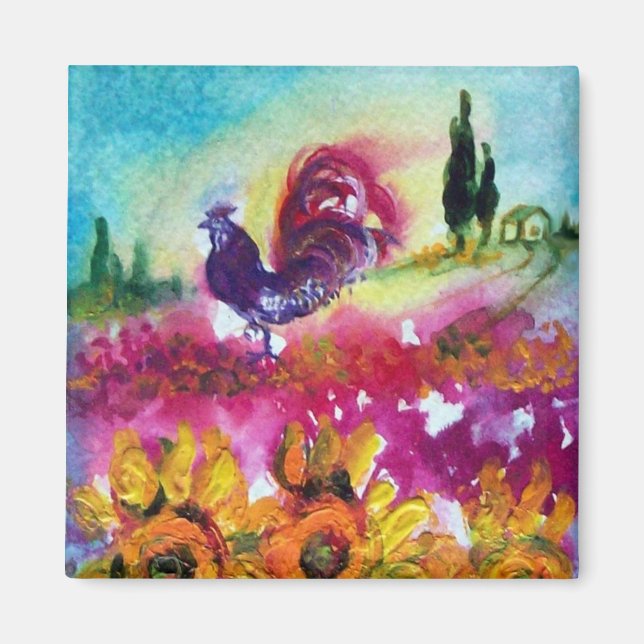 SUNFLOWERS AND BLACK ROOSTER MAGNET (Front)