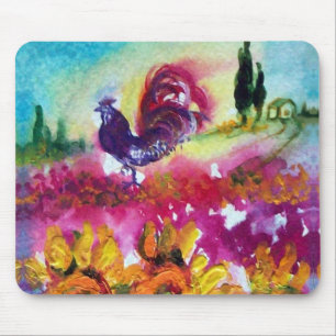 SUNFLOWERS AND BLACK ROOSTER MOUSE PAD