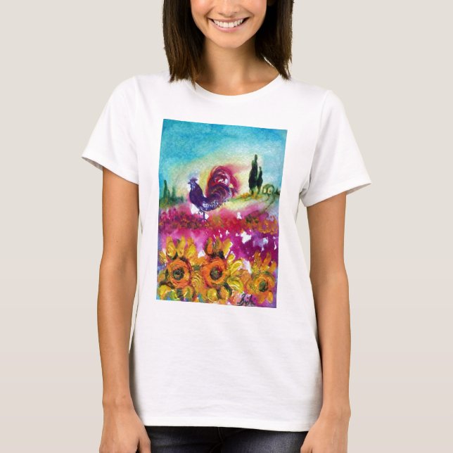 SUNFLOWERS AND BLACK ROOSTER T-Shirt (Front)