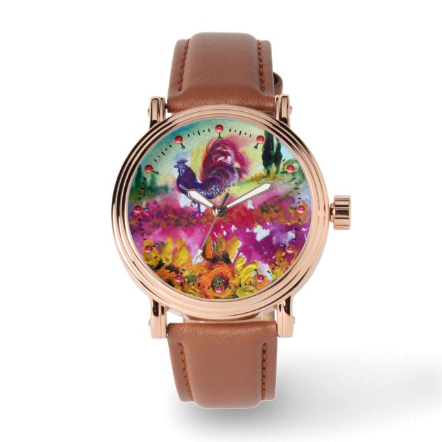 SUNFLOWERS AND BLACK ROOSTER WATCH (Front)