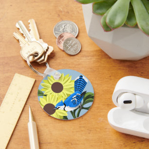 Sunflowers and Blue Jay Key Ring