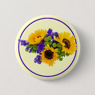 Sunflowers and Blue Statice 6 Cm Round Badge