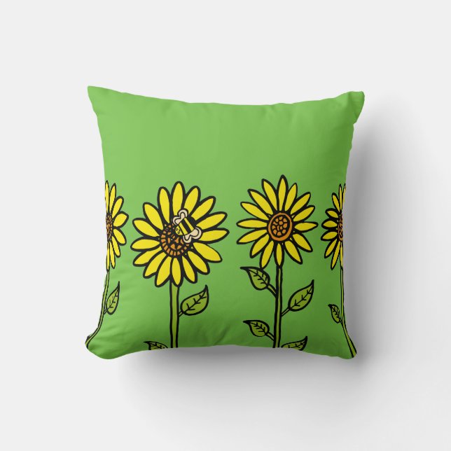 Sunflowers and Bumble Bee Cushion (Front)