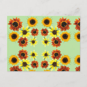 Sunflowers and Bumblebees on Green Postcards