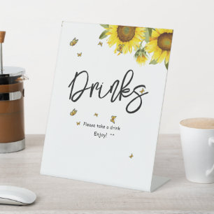 Sunflowers and Butterflies Baby Shower Drinks Pedestal Sign