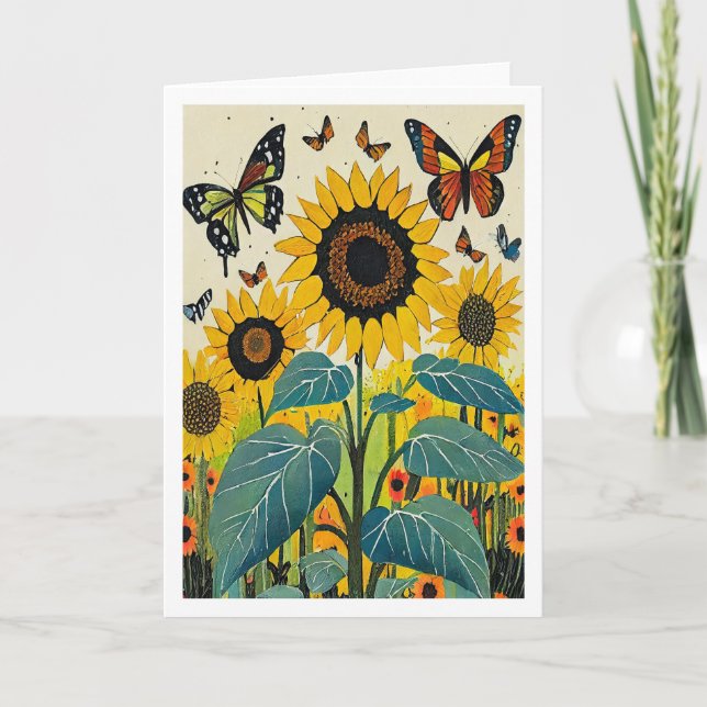 Sunflowers and Butterflies Card (Front)