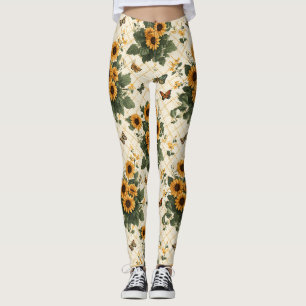 Sunflowers and Butterflies on Light Yellow Leggings