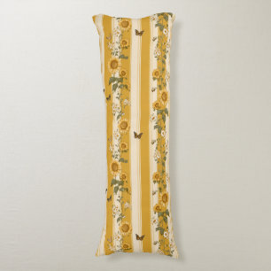 Sunflowers and Butterflies on Yellow Stripes (2) Body Cushion