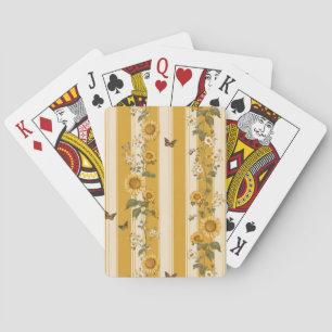 Sunflowers and Butterflies on Yellow Stripes (2) Playing Cards