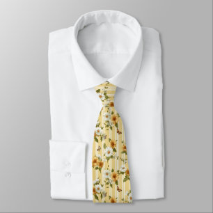 Sunflowers and Butterflies on Yellow Stripes (3) Tie