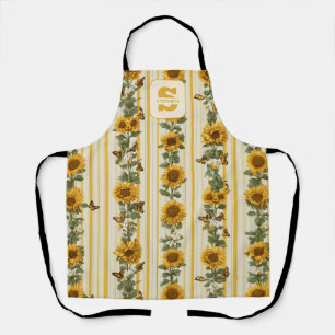 Sunflowers and Butterflies on Yellow Stripes Apron