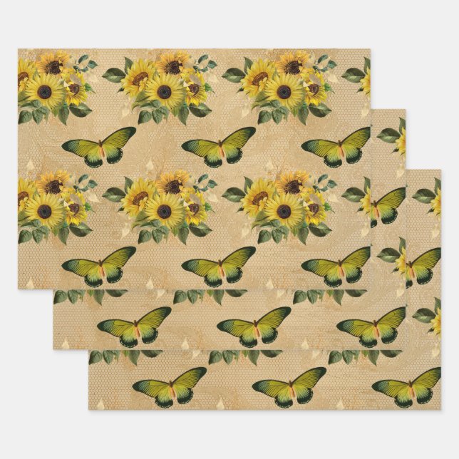 Sunflowers and Butterflies Wrapping Paper Sheet (Set)