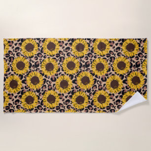 Sunflowers and Cheetah Print Beach Towel