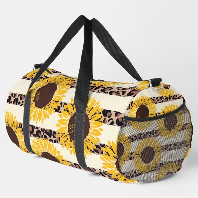 Sunflowers and Cheetah Stripes Duffle Bag (Right Corner)