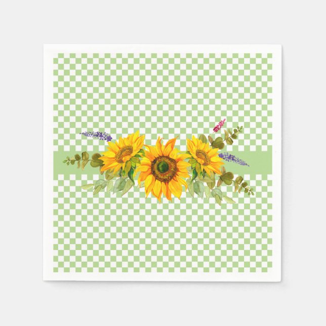 Sunflowers and Chequerboard  Napkin (Front)