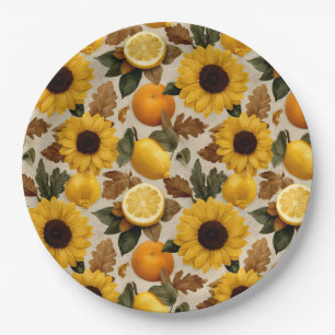 Sunflowers and Citrus Autumn Home Decor Paper Plate