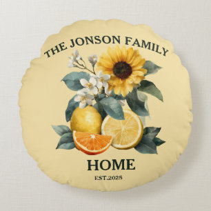Sunflowers and Citrus Family Design Round Cushion