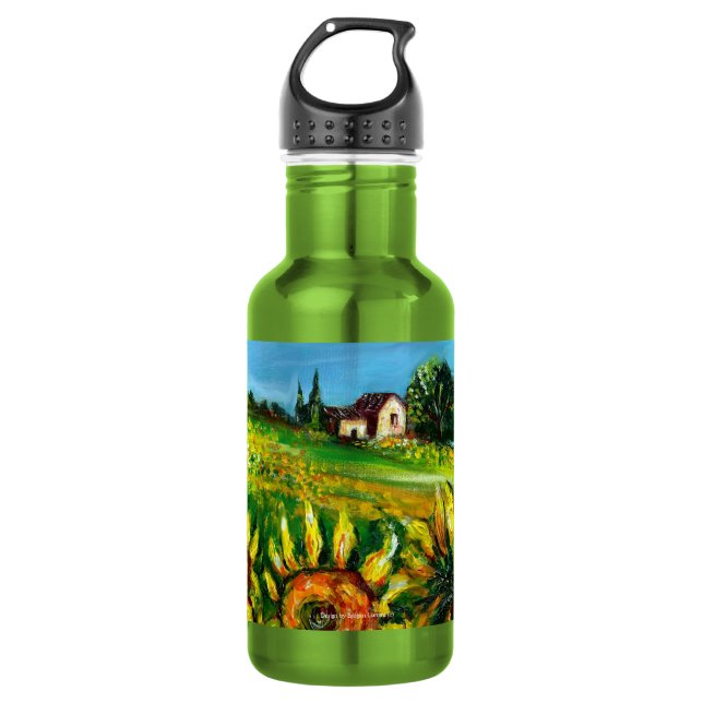 SUNFLOWERS AND COUNTRYSIDE IN TUSCANY 532 ML WATER BOTTLE (Front)