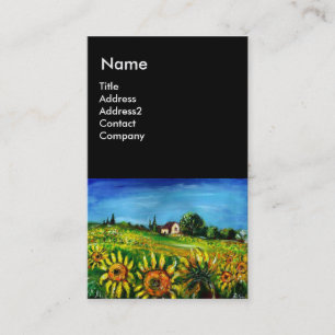 SUNFLOWERS AND COUNTRYSIDE IN TUSCANY, Black Business Card