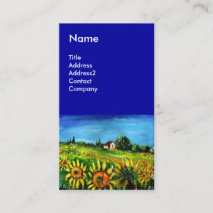 SUNFLOWERS AND COUNTRYSIDE IN TUSCANY- ITALY Blue Business Card